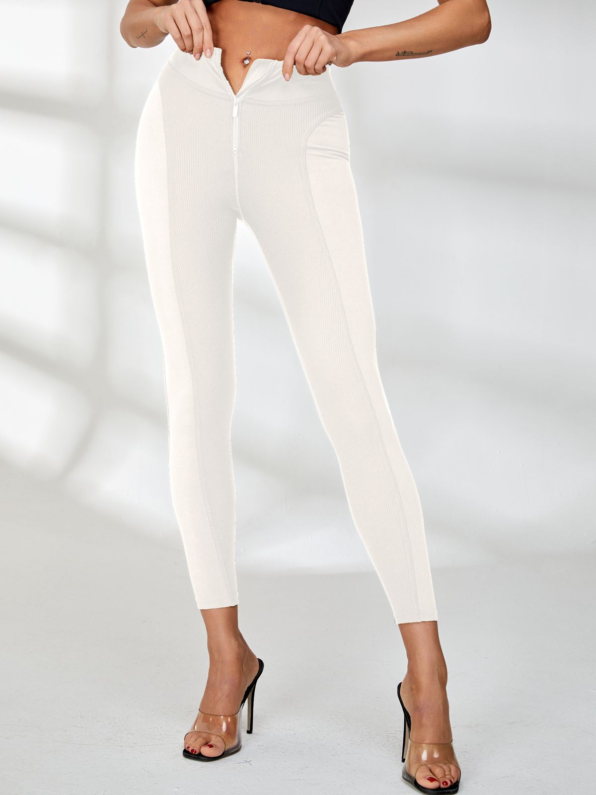 BUYCO Female Zipper Ribbed Leggings