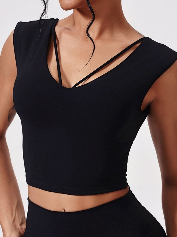 BUYCO Female Solid Color Yoga Short Sleeves