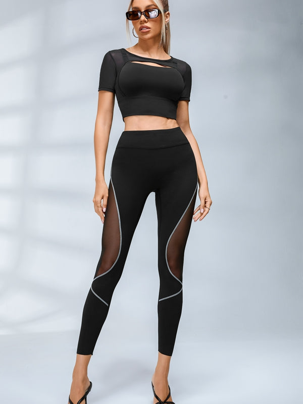 BUYCO Female Fitted Mesh Hollow Out Breathable Short Sleeves