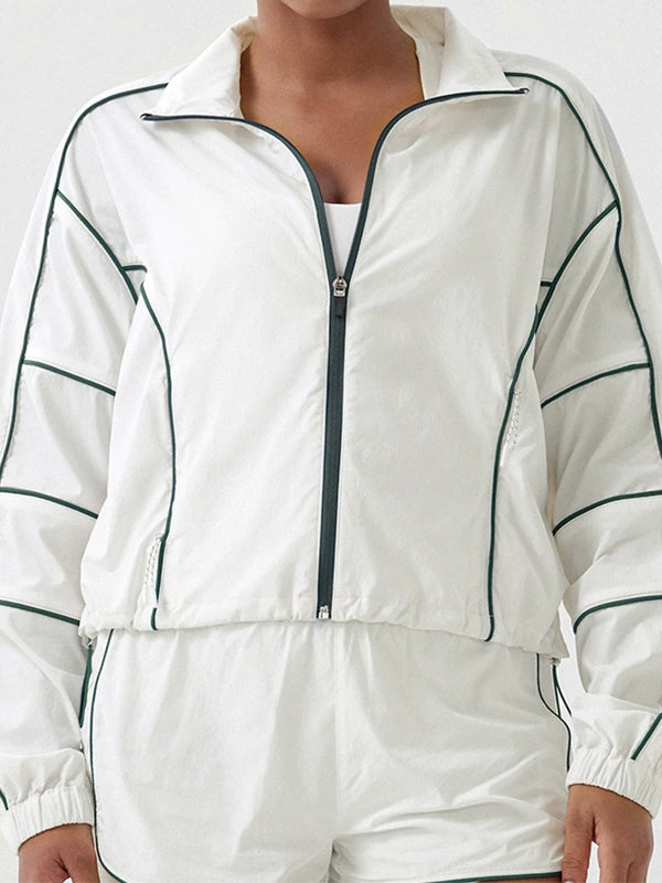 BUYCO Female Contrast Color Zipper Pocket Casual Loose Quick Dry Jackets