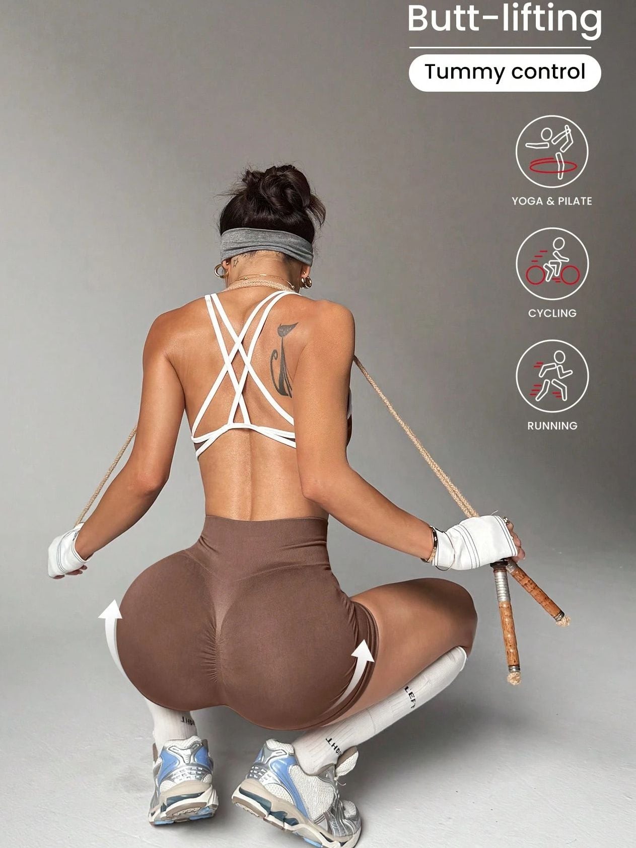 BUYCO Female Contrast Color Cross Back Elastic Tight Short Tracksuit