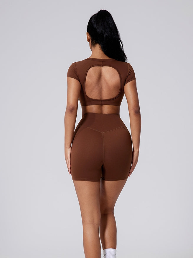BUYCO Female Deep V Solid Color Backless Short Sleeves
