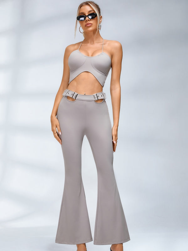 BUYCO Female Button Cutout Cargo Style Flare Design Leggings