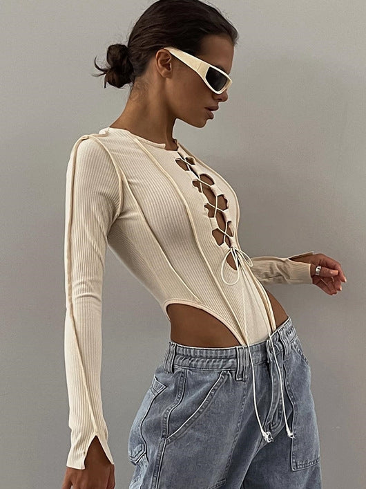 BUYCO Female Lace-up Long Sleeves Bodysuit