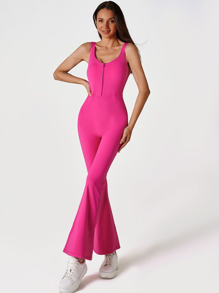 BUYCO Female Solid Color Zipper Flare Seamless Jumpsuit
