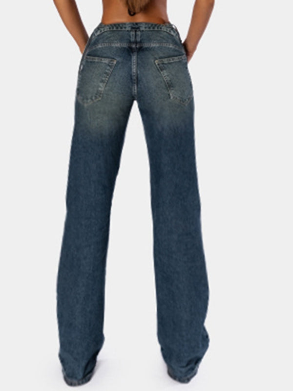 BUYCO Female Fitted Cutout V-shape Waist Denim Flare Fashion Pants