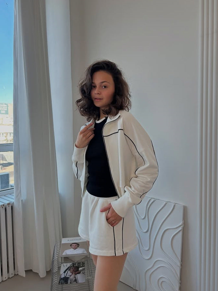 BUYCO Female Zipper Contrast Color Short Tracksuit