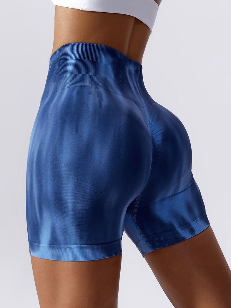 BUYCO Female Unique Colorful Modern Tie-dye Ruched Back Spandex Gym Fit Shorts