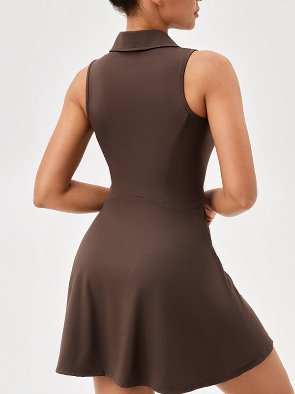 BUYCO Female Lapel Collar Zipper Short Dress