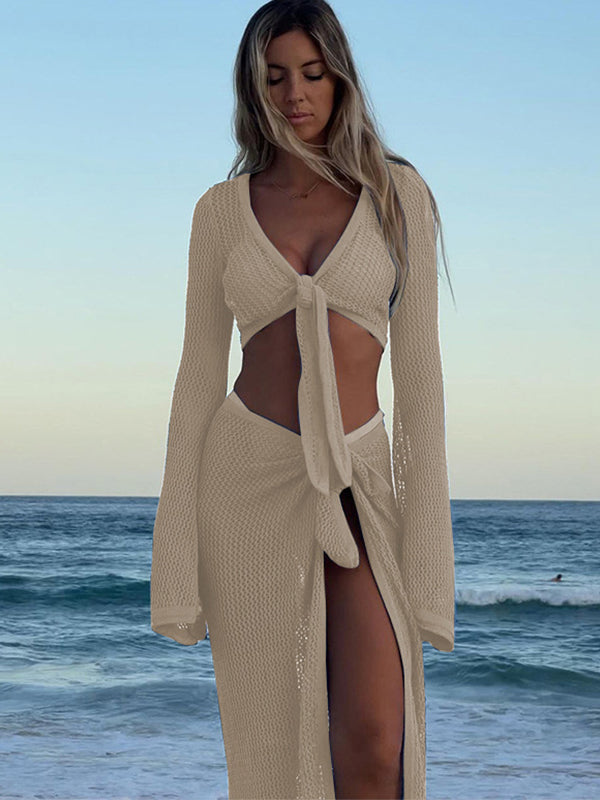 BUYCO Female Fitted Fishnet 2-Pieces Without Bikini Set Swimwear Cover-up Dress
