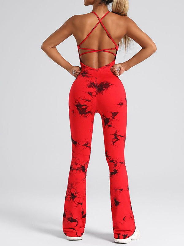 BUYCO Female Modern Tie-dye Cross Back Flare Jumpsuit