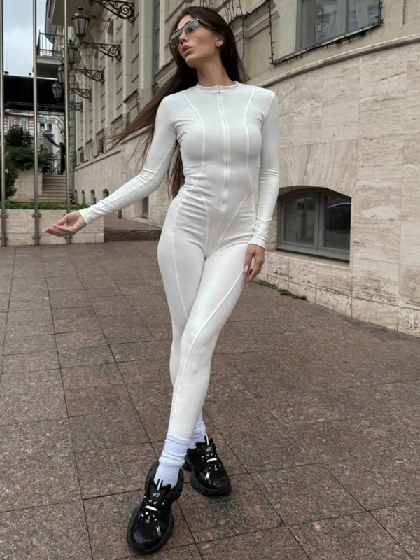 BUYCO Female Trendy Solid Color Zipper Jumpsuit