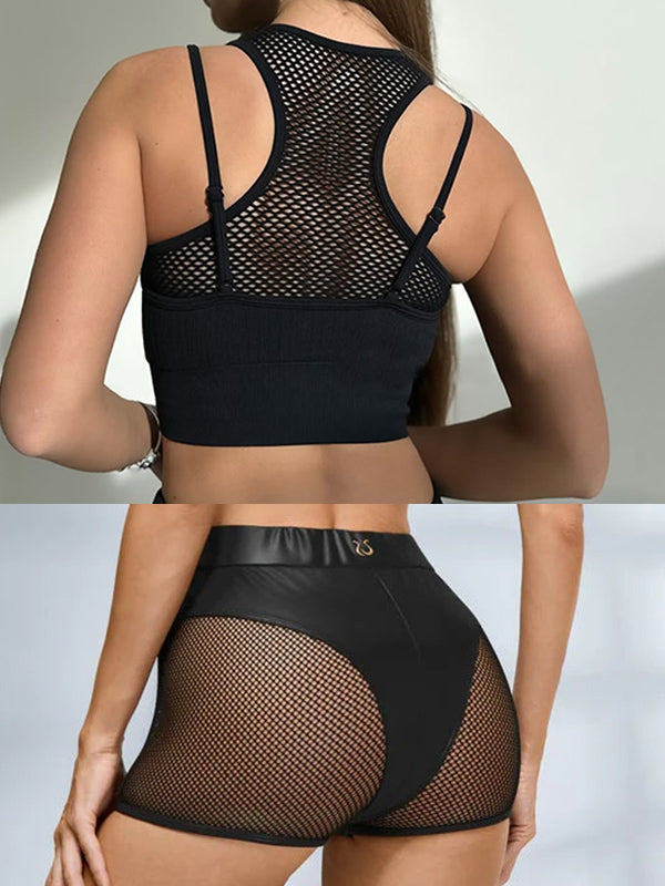 BUYCO Female Fitted Faux Leather Fishnet Micro Modern Shorts