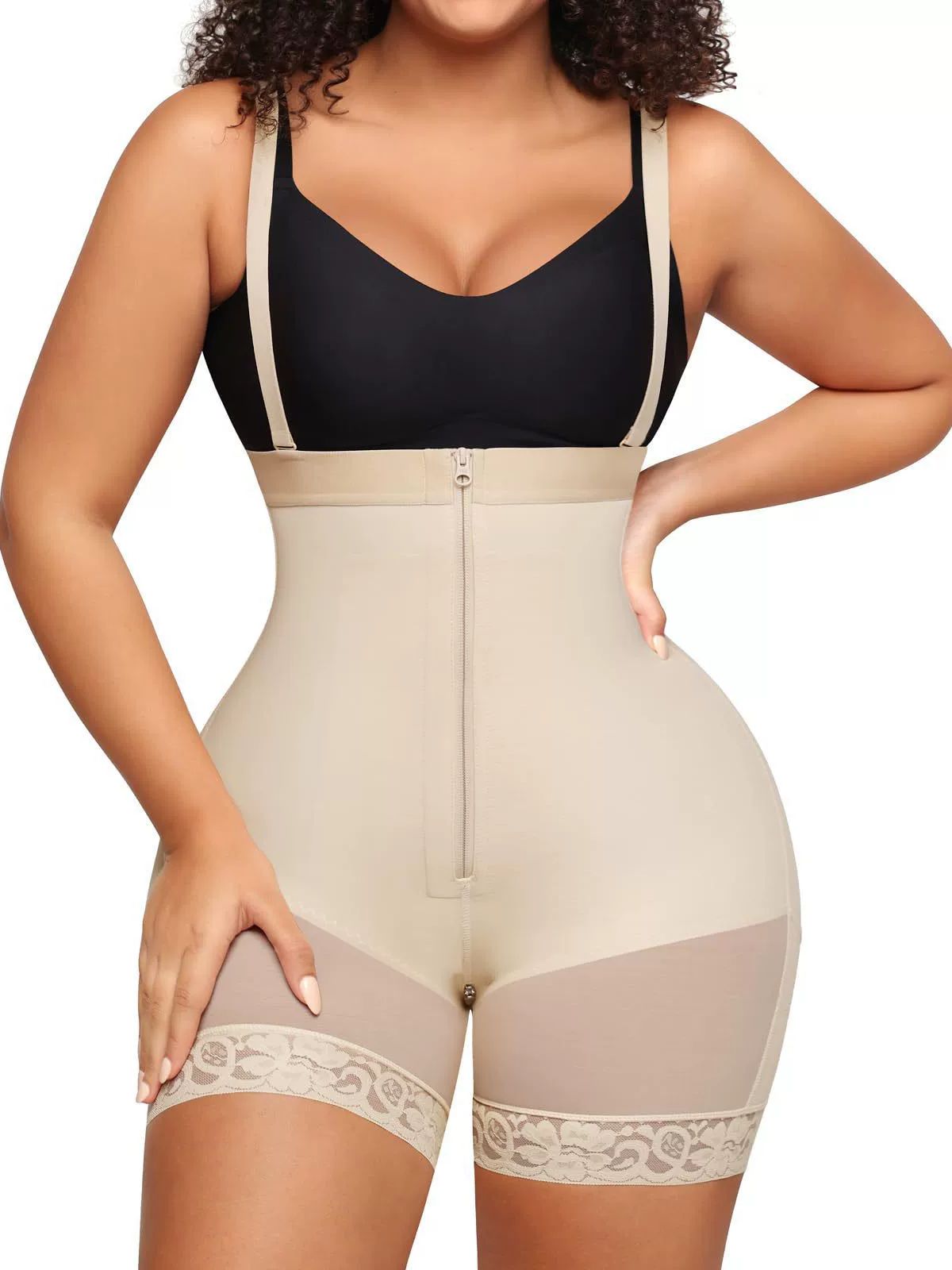 BUYCO Female Lace Zipper Adjustable Strap Corset Shapewear