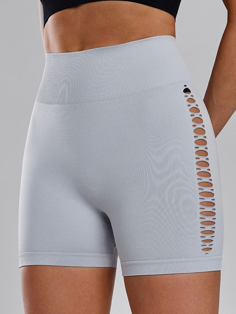 BUYCO Female Hollow Out Fishnet Ruched Back Elastic Tight Seamless Shorts