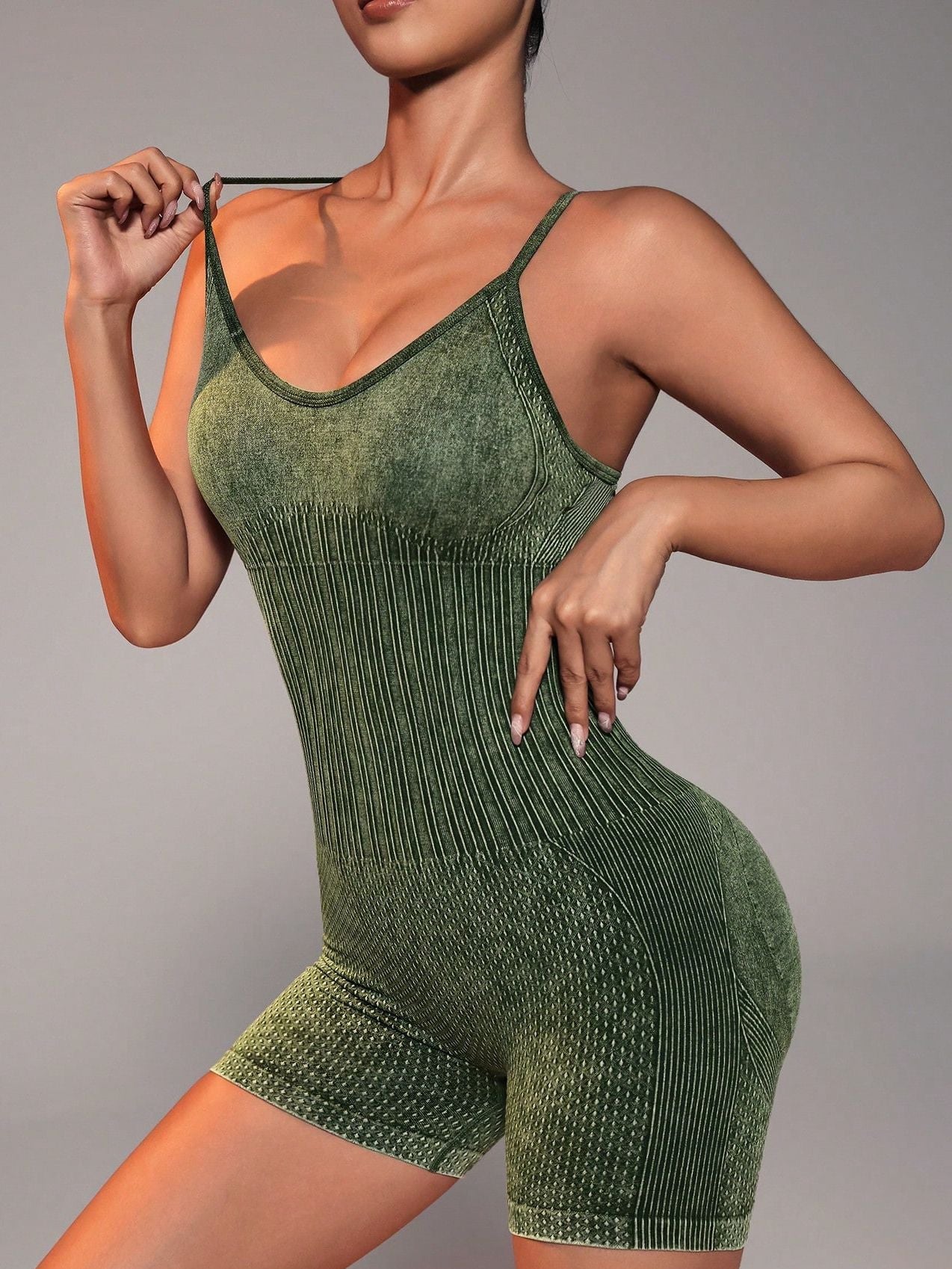 BUYCO Female Denim Cross Back Hollow Out Frosted Nude Sensation Backless Romper