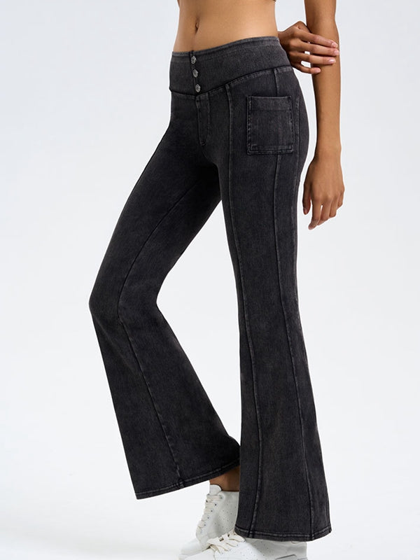BUYCO Female Denim Pocket Button Flare Leggings