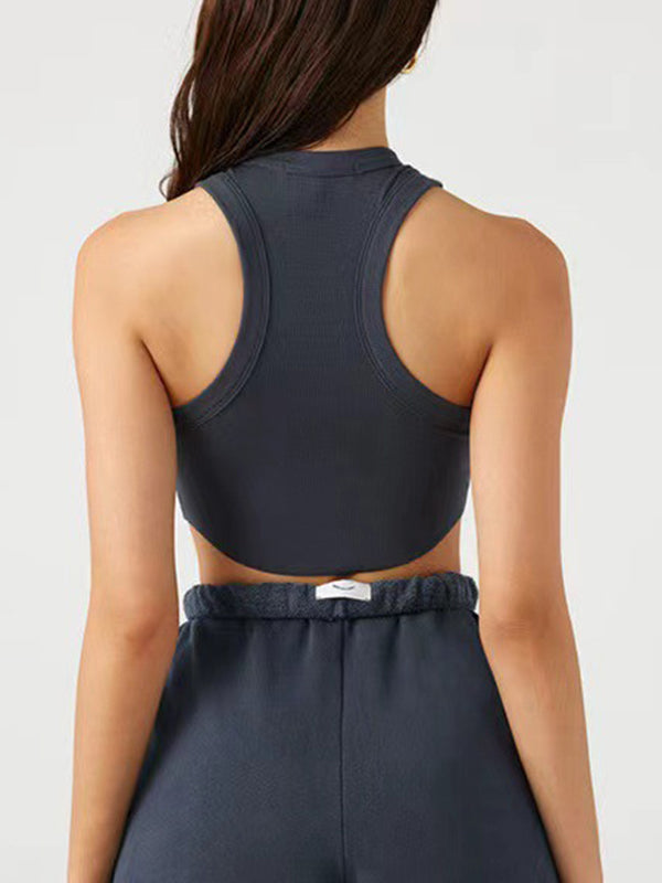 BUYCO Female Solid Color Ribbed Elastic Tight with Chest Pads Tank