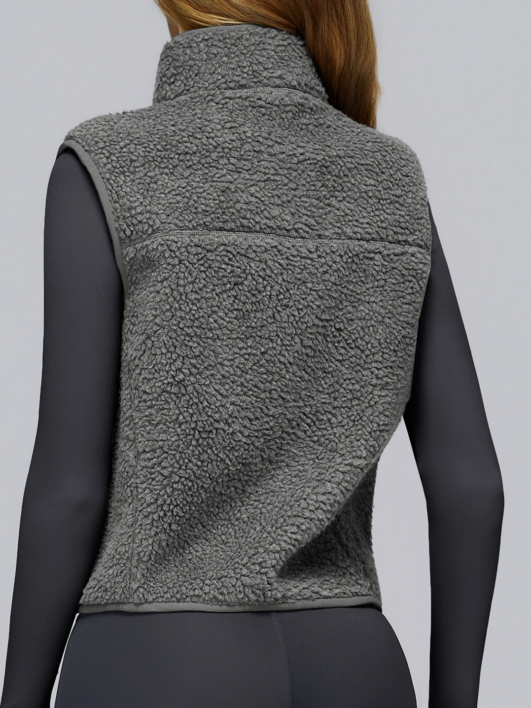 BUYCO Female Fleece Zipper Pocket Stand Up Collar Vest Jacket