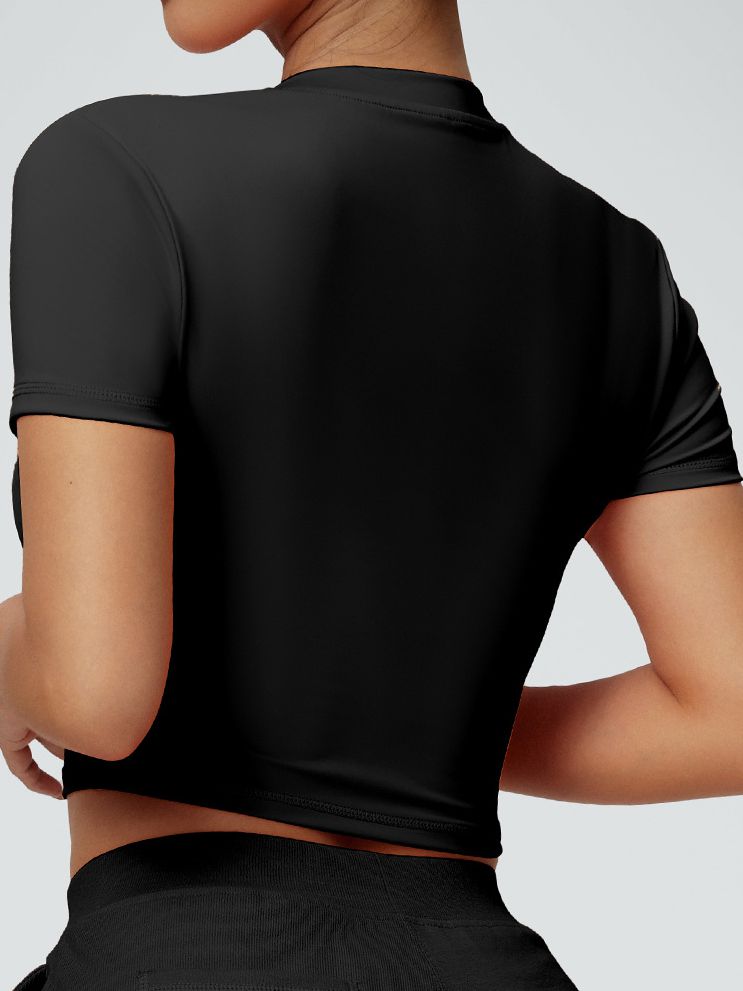 BUYCO Female Solid Color V-neck Quick Dry Elastic Tight Short Sleeves