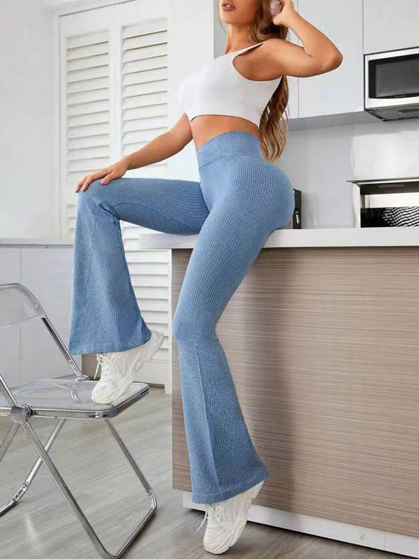 BUYCO Female Solid Color Stripe High-waisted Flare Pants