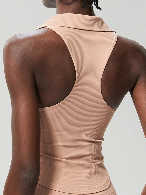 BUYCO Female Solid Color V-neck Ribbed Quick Dry Tank