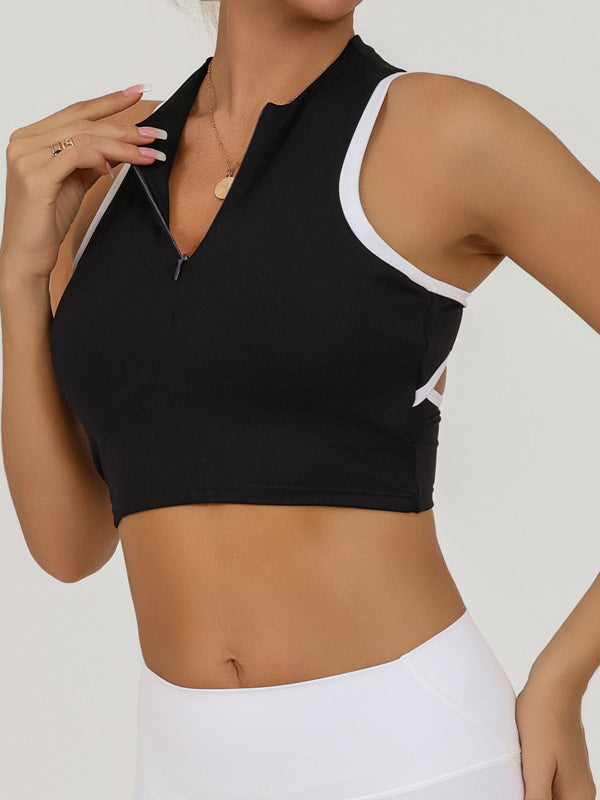 BUYCO Female Fitted Contrast Color Hollow Out Solid Color Backless Quick Dry Tank