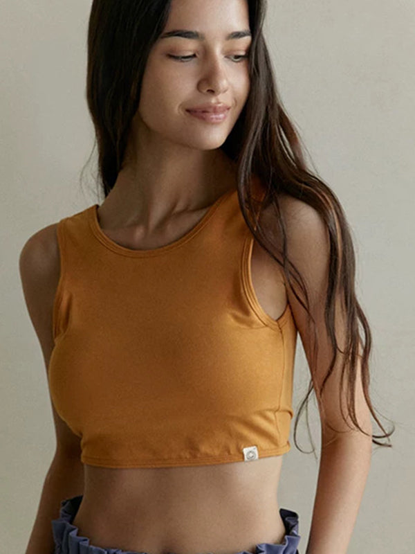 BUYCO Female Fitted Solid Color Backless Round Neck Quick Dry Tank