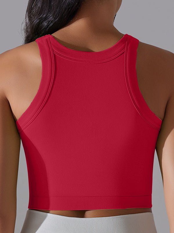 BUYCO Female Solid Color Ribbed Elastic Tight Round Neck Tank