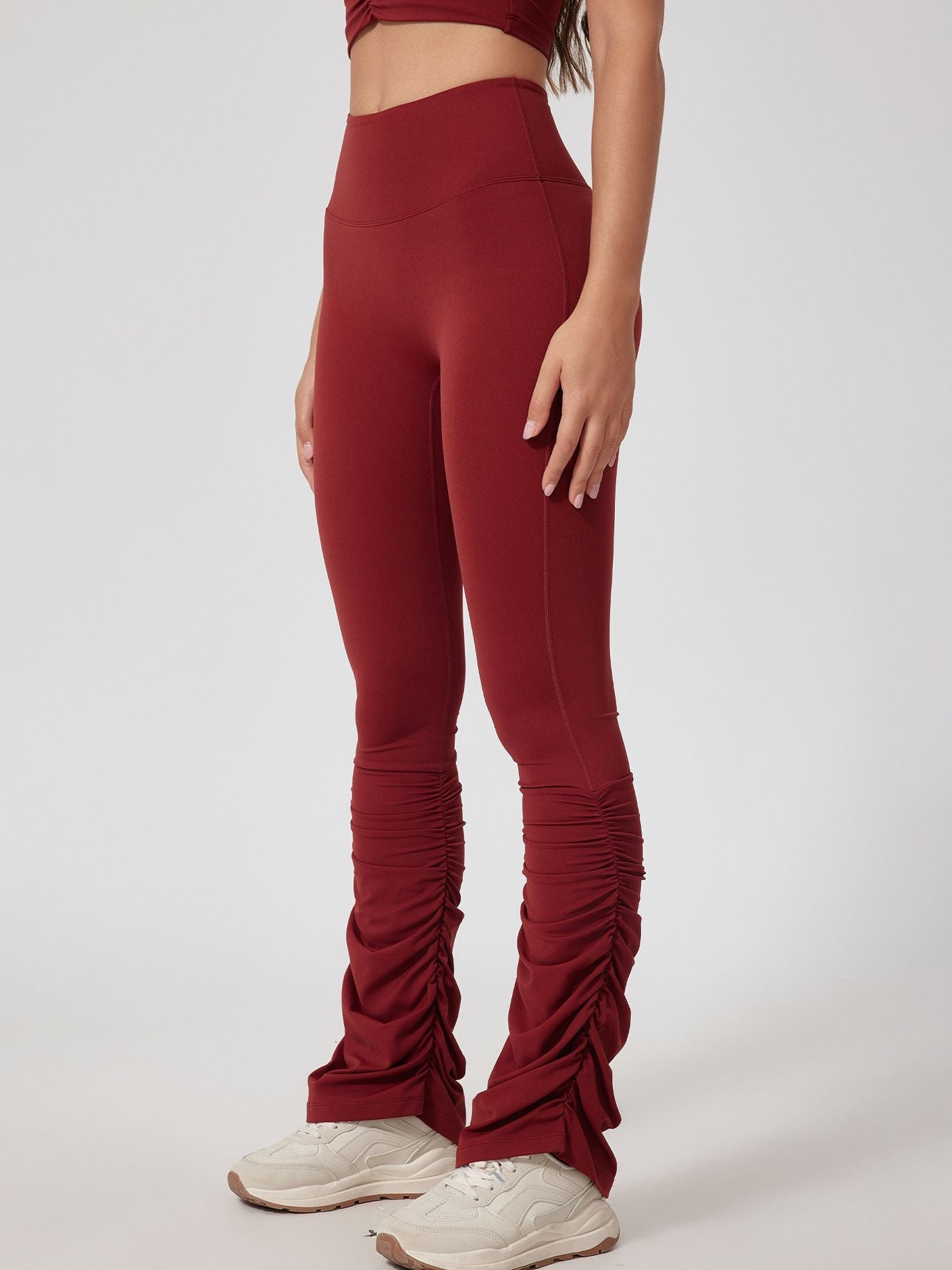 BUYCO Female Solid Color Flare Folds High-rise Leggings