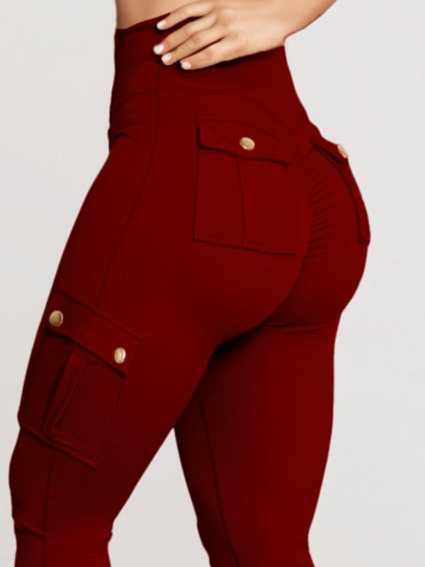 BUYCO Female Pocket Ruched Back High-rise Cargo Style Leggings