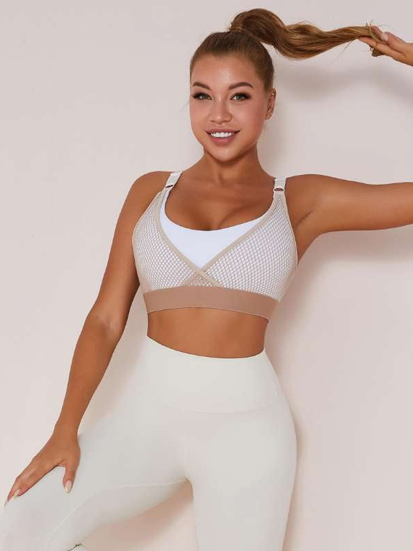 BUYCO Female High Waist Nude Quick-Drying Mesh Contrast Color Stitching Leggings