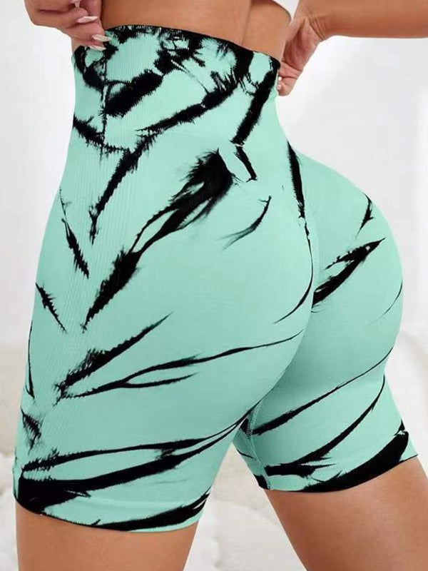 BUYCO Female Modern Tie-dye Ruched Back Spandex Gym Fit Shorts