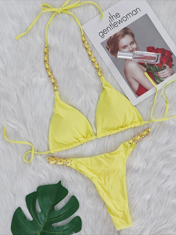 BUYCO Female Metal Chain Beach Bikini Set