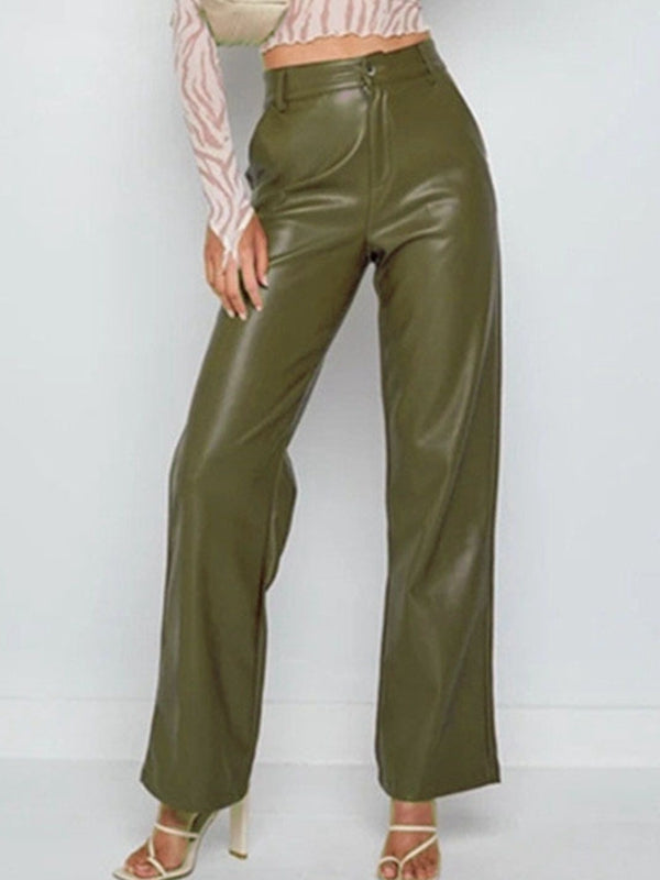 BUYCO Female Fuax Leather Pocket Fashion Pants