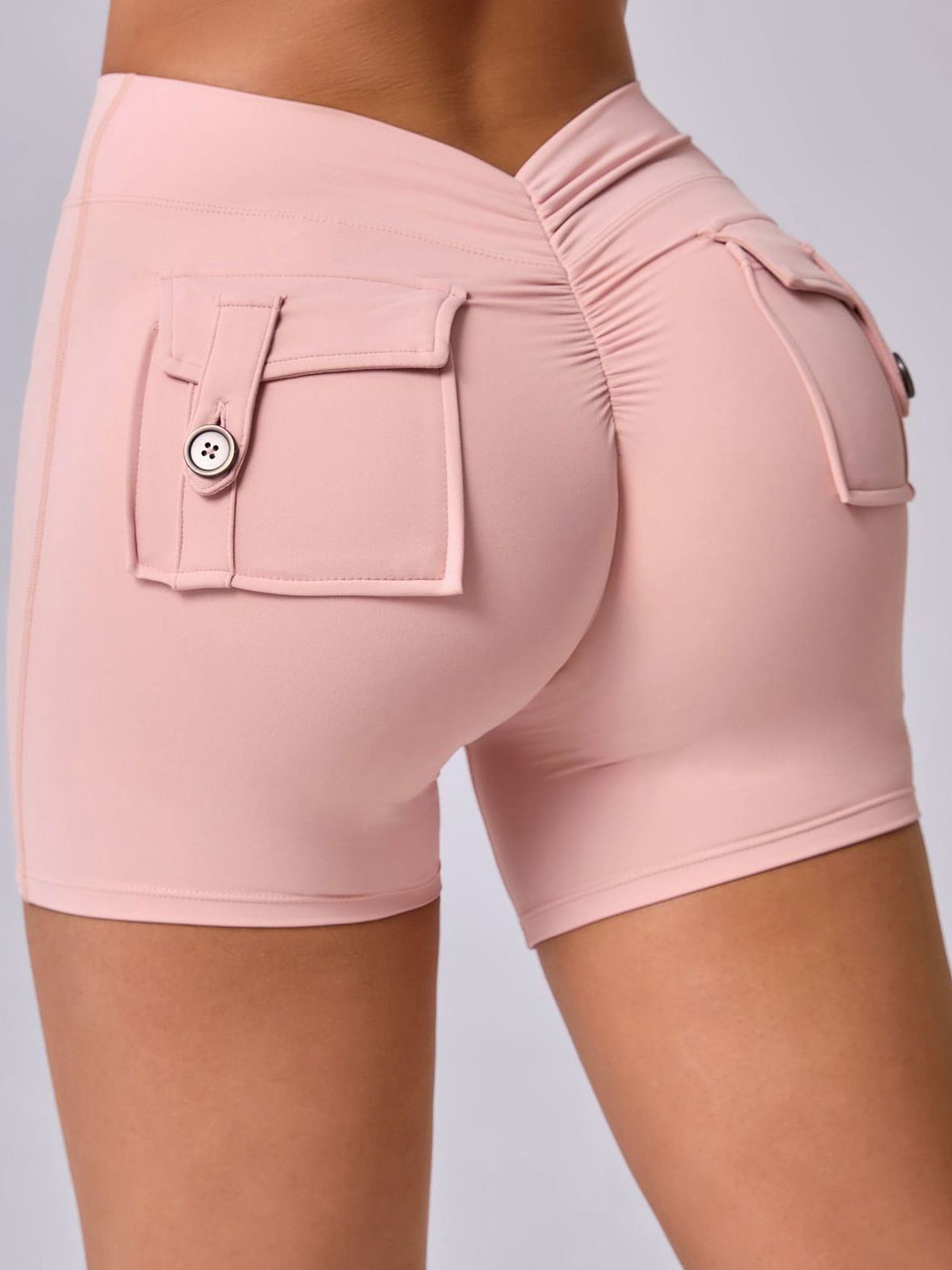 BUYCO Female Deep V Back Pocket Ruched Back Fit Shorts