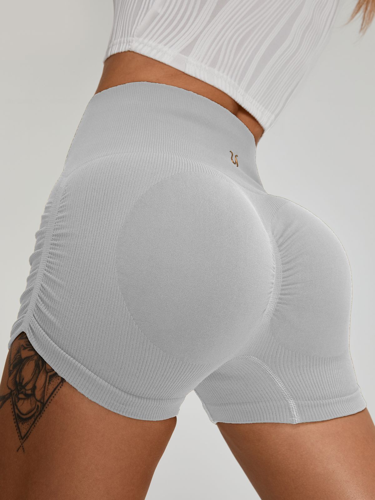 BUYCO Female Ribbed Ruched Back Quick-drying Spandex Gym Fit Shorts