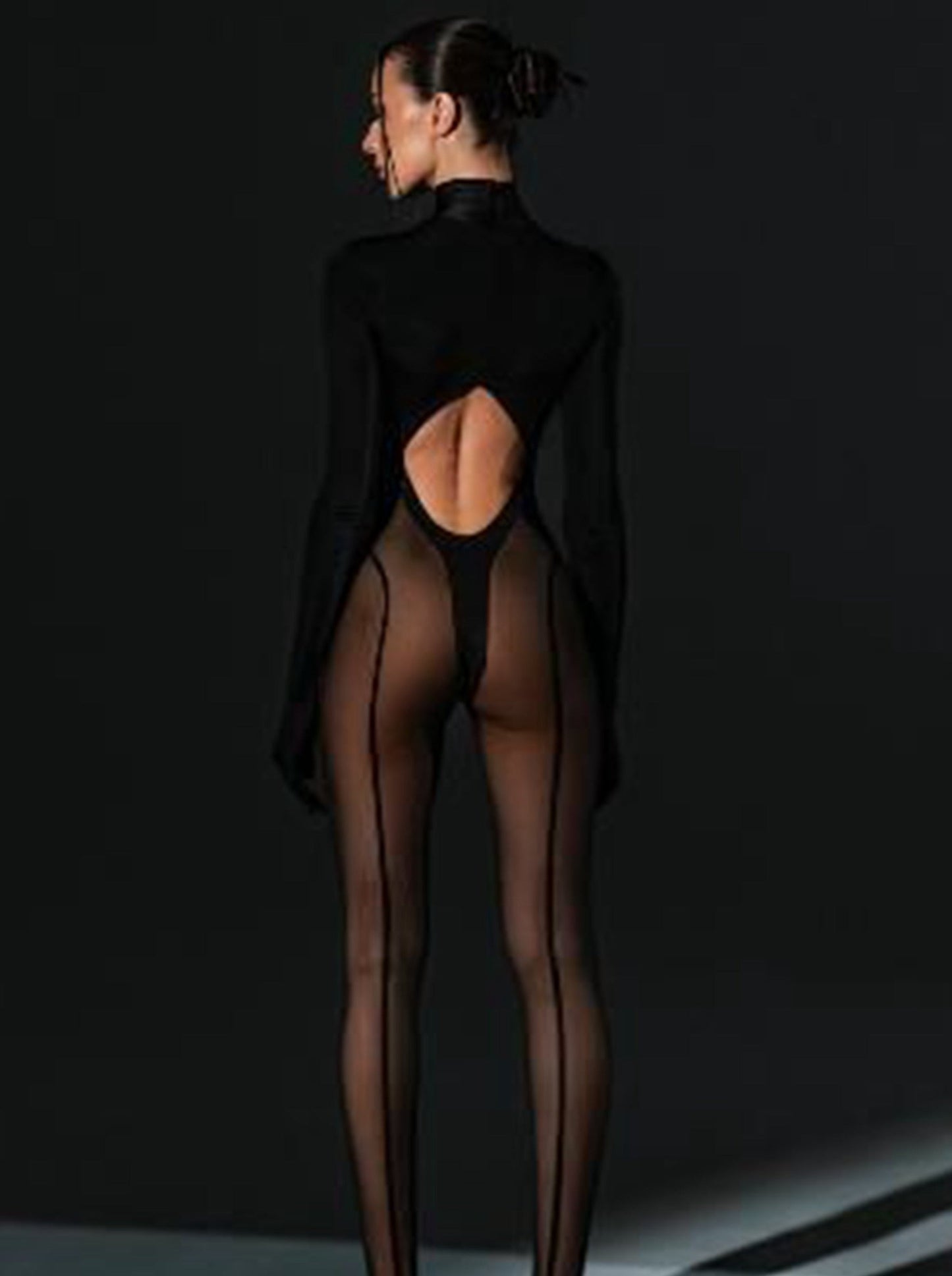 BUYCO Female Unique Cutout Super Mesh Zipper Fit Jumpsuit