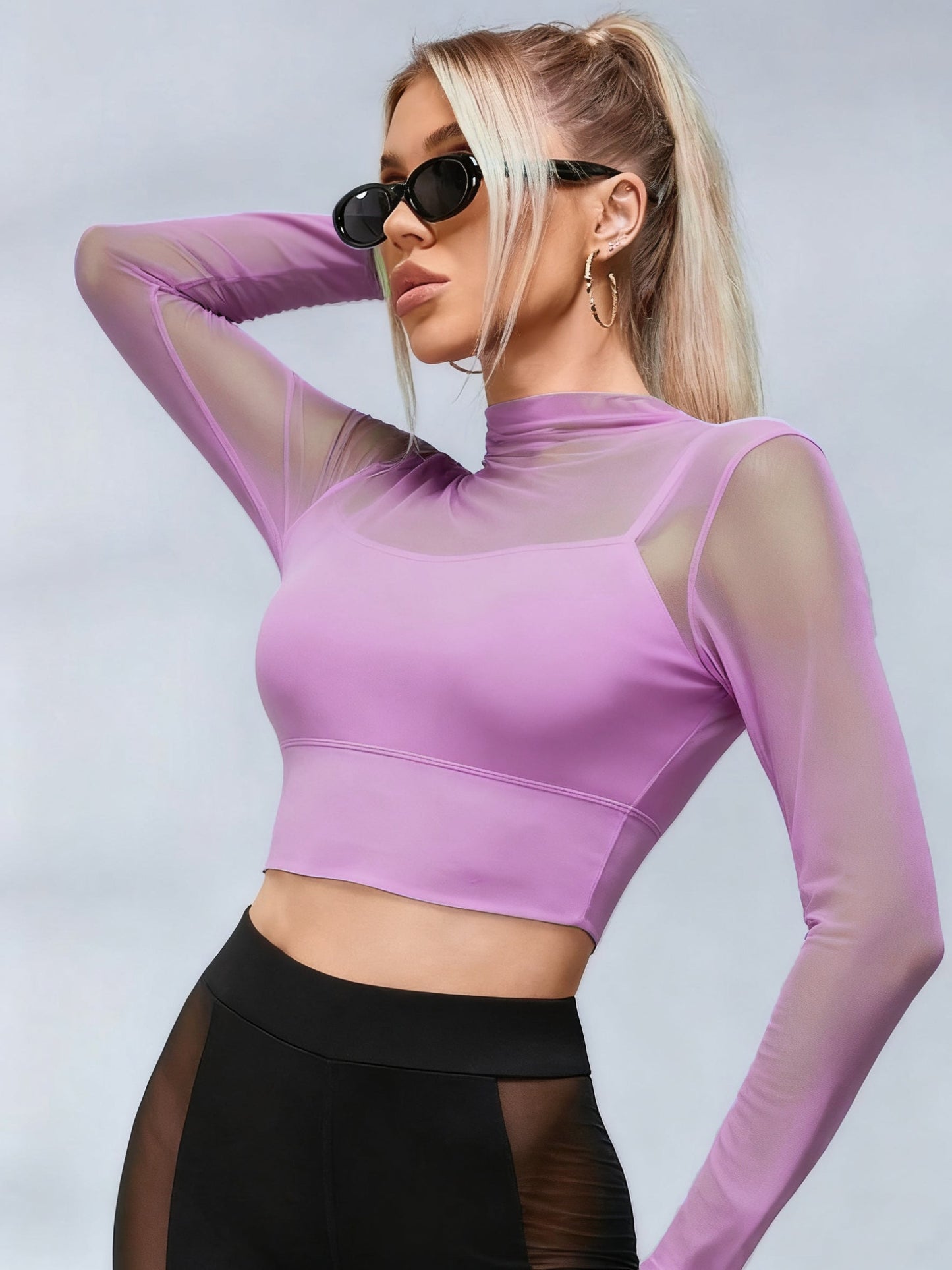 BUYCO Female Fitted Sheer Mesh Long Sleeves