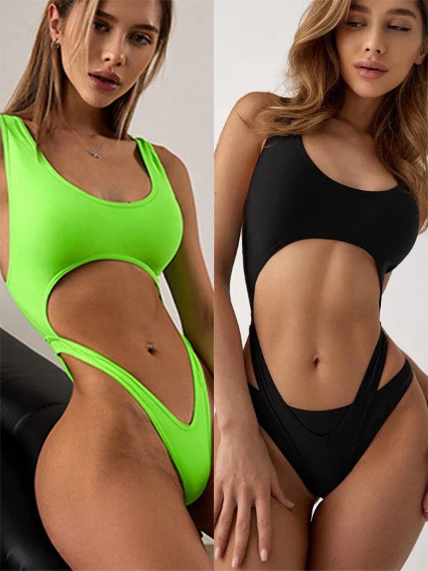 BUYCO Female Solid Color 2 Pics Hollow Out Design One Piece