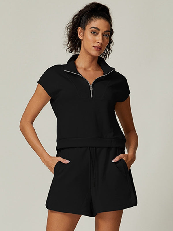 BUYCO Female Casual Stand Collar Short Sleeves