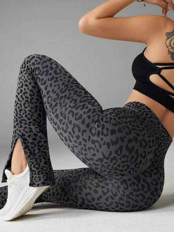 BUYCO Female Leopard Print Flare Split Leggings