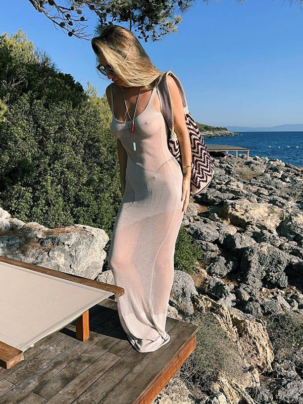 BUYCO Female Fitted Mesh Backless Cover-up Without Bikini