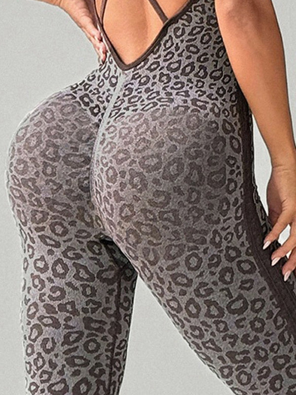 BUYCO Female Leopard Print Cross Back Jumpsuit