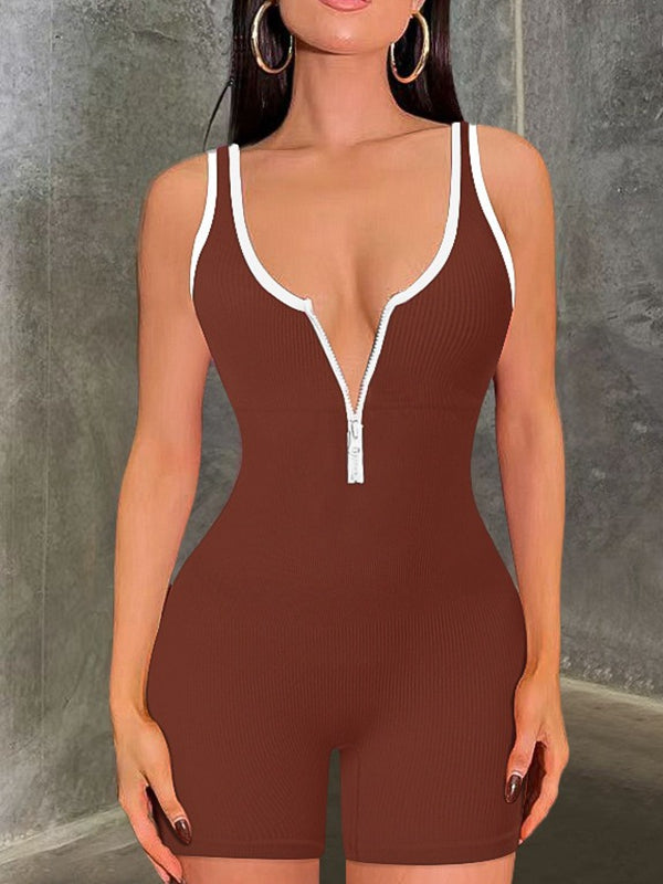 BUYCO Female Ribbed Zipper Romper