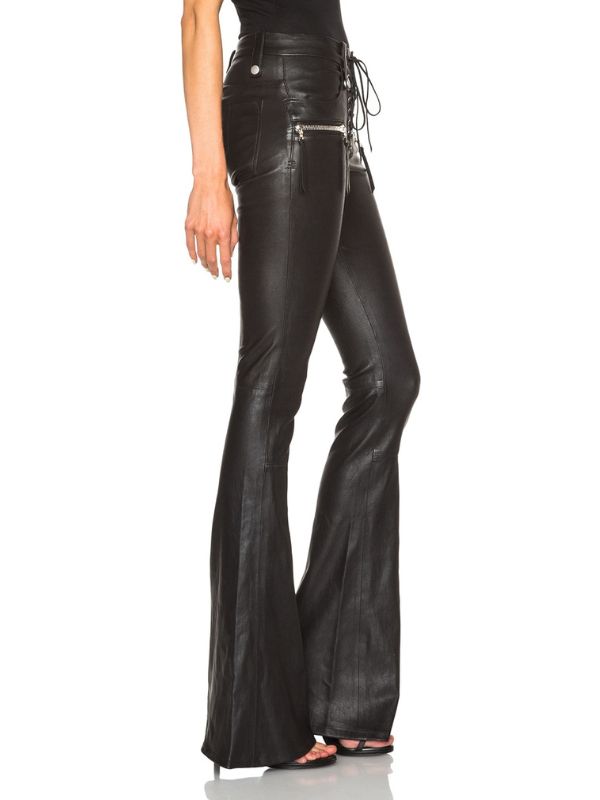 BUYCO Female Faux Leather Zipper Lace-up Flare Leggings