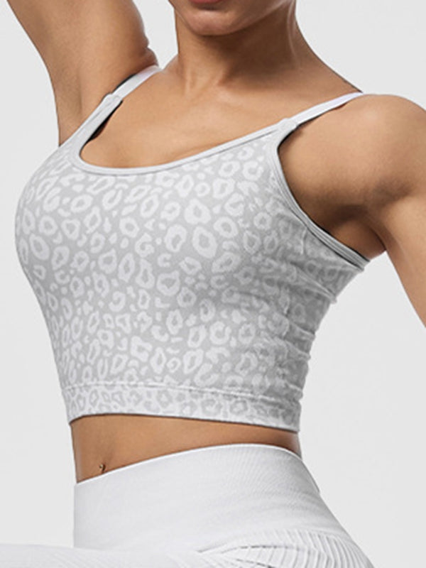 BUYCO Female Backless Leopard Print Sports Bras