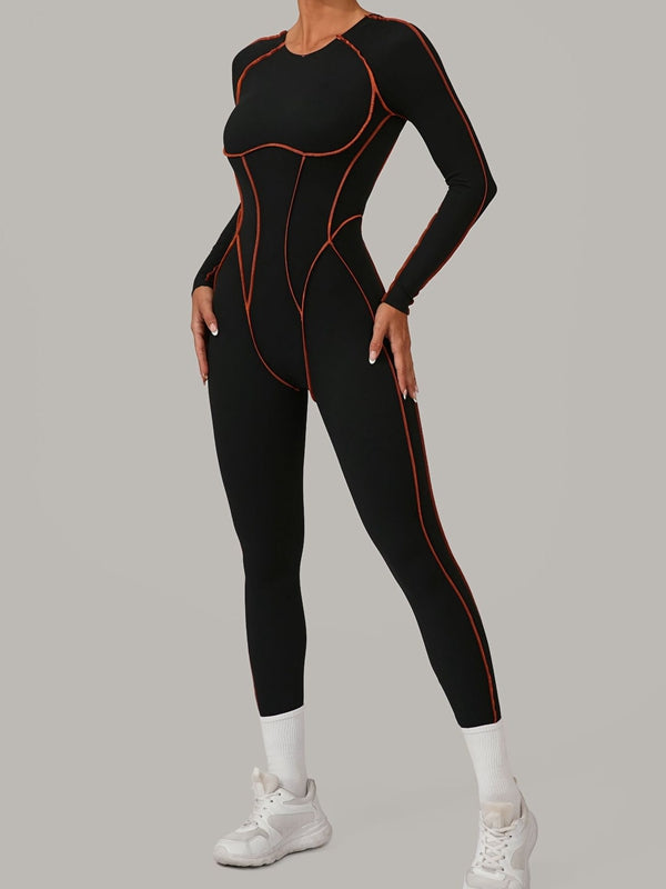 BUYCO Female Fitted Backless Contrast Color Stripes Jumpsuit