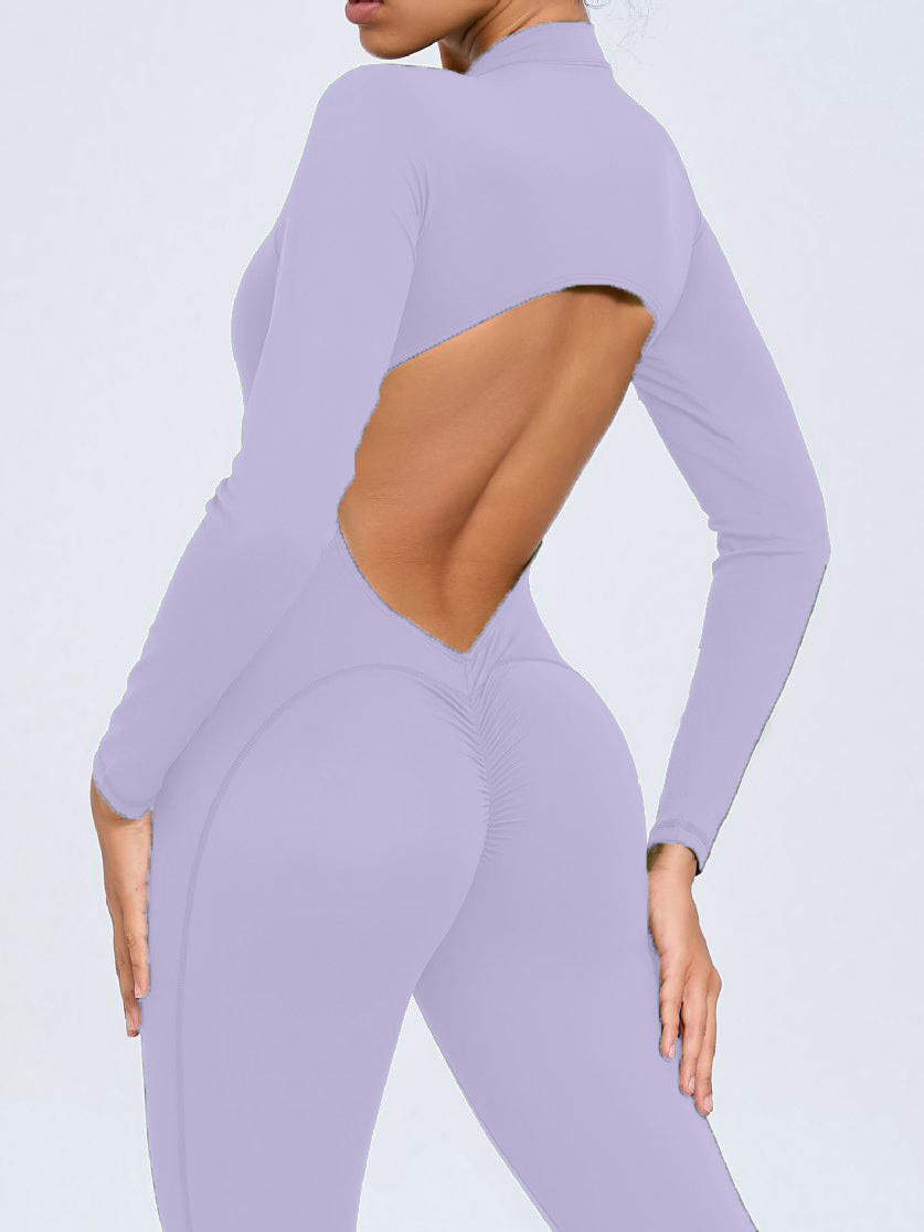 BUYCO Female Backless Zipper Hollow Out Ruched Back Jumpsuit