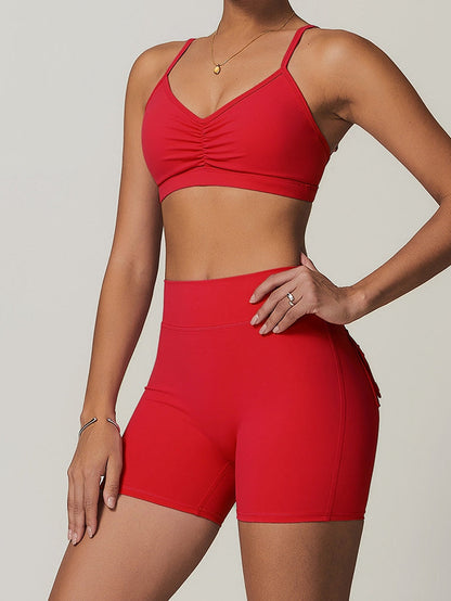 BUYCO Female Front Folds Cross Back Backless Pocket Short Tracksuit